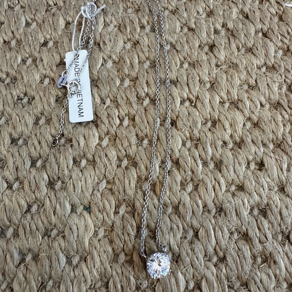 Sterling Silver Necklace with Crystal Pendant. NWT. 8 inches long